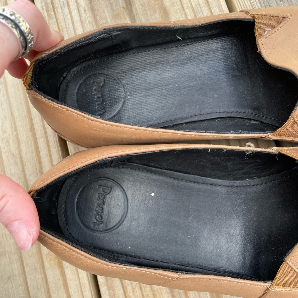 Penner Genuine Full Grain Calf Leather Tan Brown Slip On Loafer Flats - Picture 9 of 9